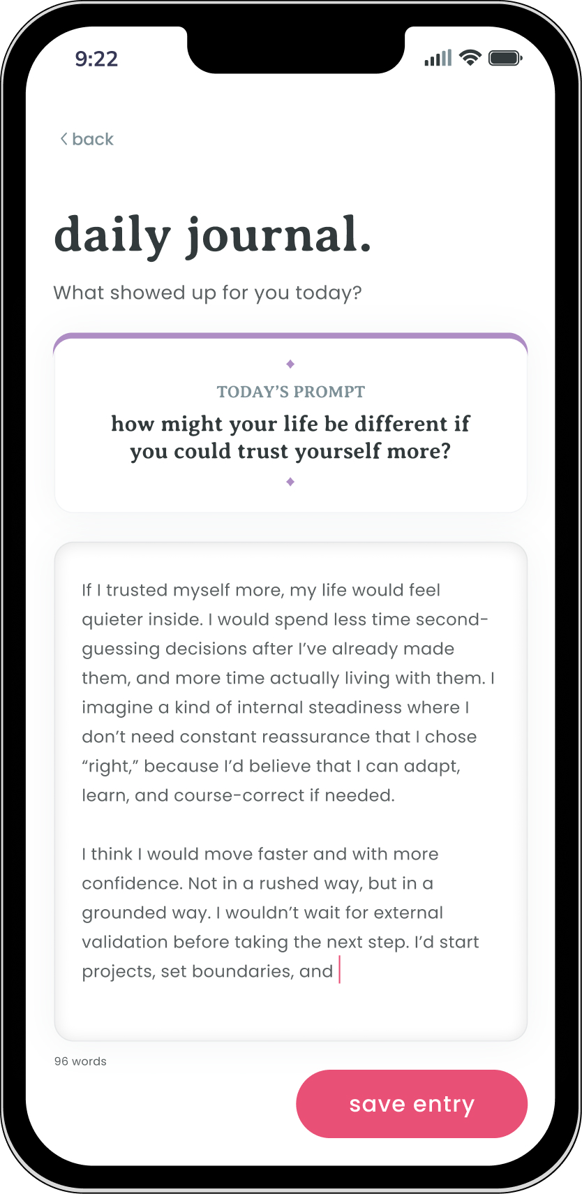 NIDL guided journaling reflection prompt on a phone